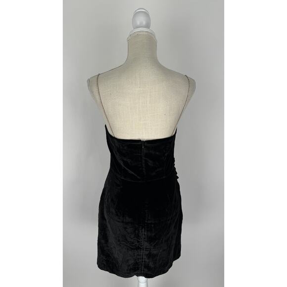 House Of Harlow 1960 Black Velvet Mini Dress Crystal Strap Womens Small New - Picture 6 of 13